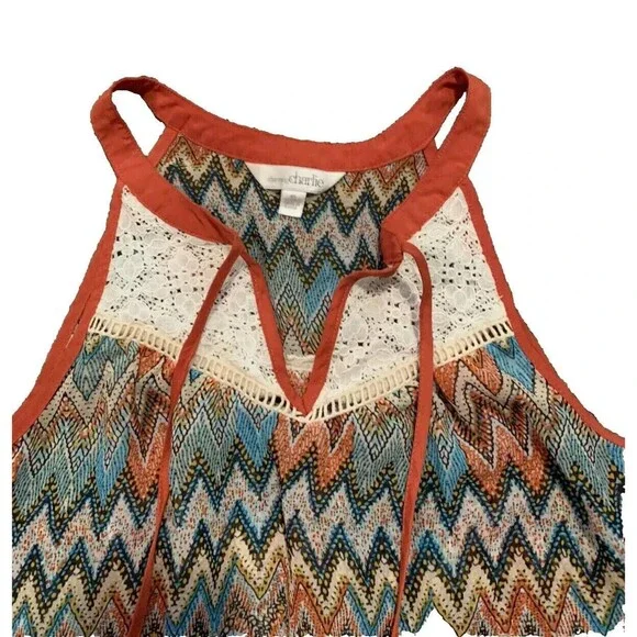 Women's Charming Charlie Boho Southwest Sheer Tank Top/Blouse Size Small Orange - Picture 2 of 4